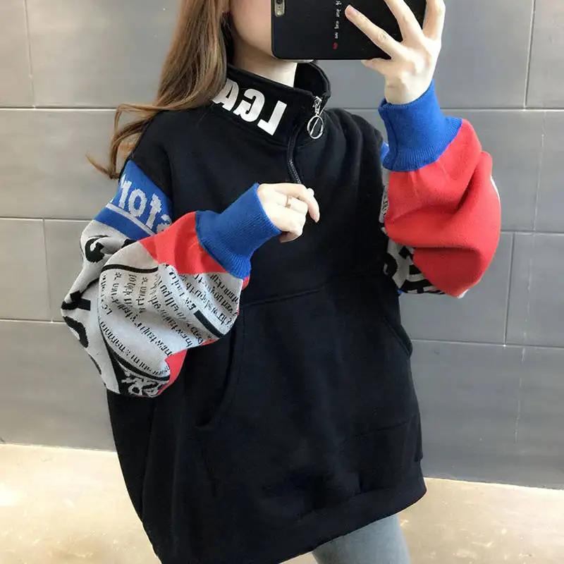 Фото Oversize Turtleneck Printed Women's Hoodies Plus Velvet Sweatshirt Lady Autumn Harajuku Patchwork Warm Pullovers Hoodie Female Женская Oversize Turtleneck Printed Women's Hoodies Plus Velvet Sweatshirt Lady Autumn Harajuku Patchwork Warm Pullovers Hoodie Female Женская