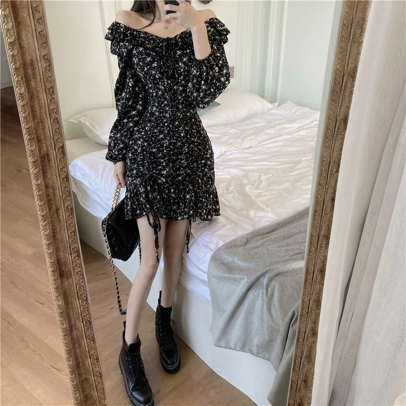 RICININA Floral Print Dress Peter Pan Collar Lantern Sleeve Ruffles Sexy Mini Spring Casual Short Ladies Dresses 2020 | Женская одежда