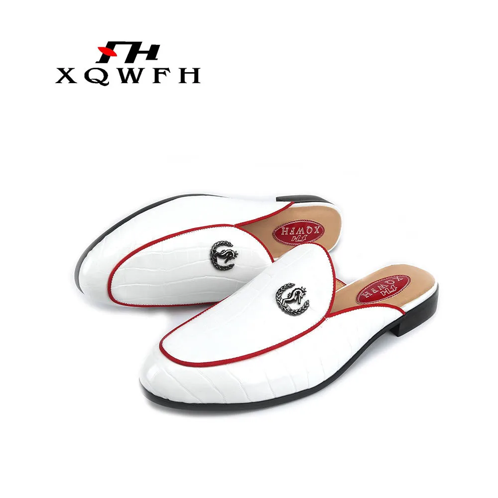 Summer Men's White Leather Slippers Indoor Comfortable Breathable Male Slipper Outdoor Men Beach Shoes Flax Lovers | Обувь