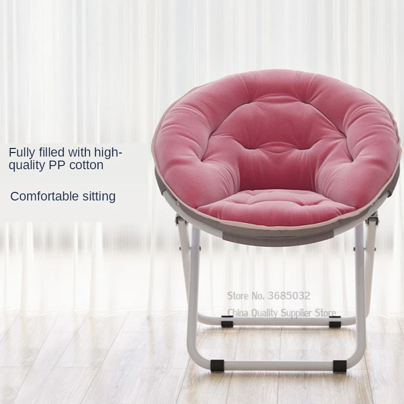 저렴한 접이식 대형 원형 달 의자 X 모양 철 합금 프레임 옥스포드 천 패딩 시트, 휴대용 안락 의자 낮잠 의자 80cm