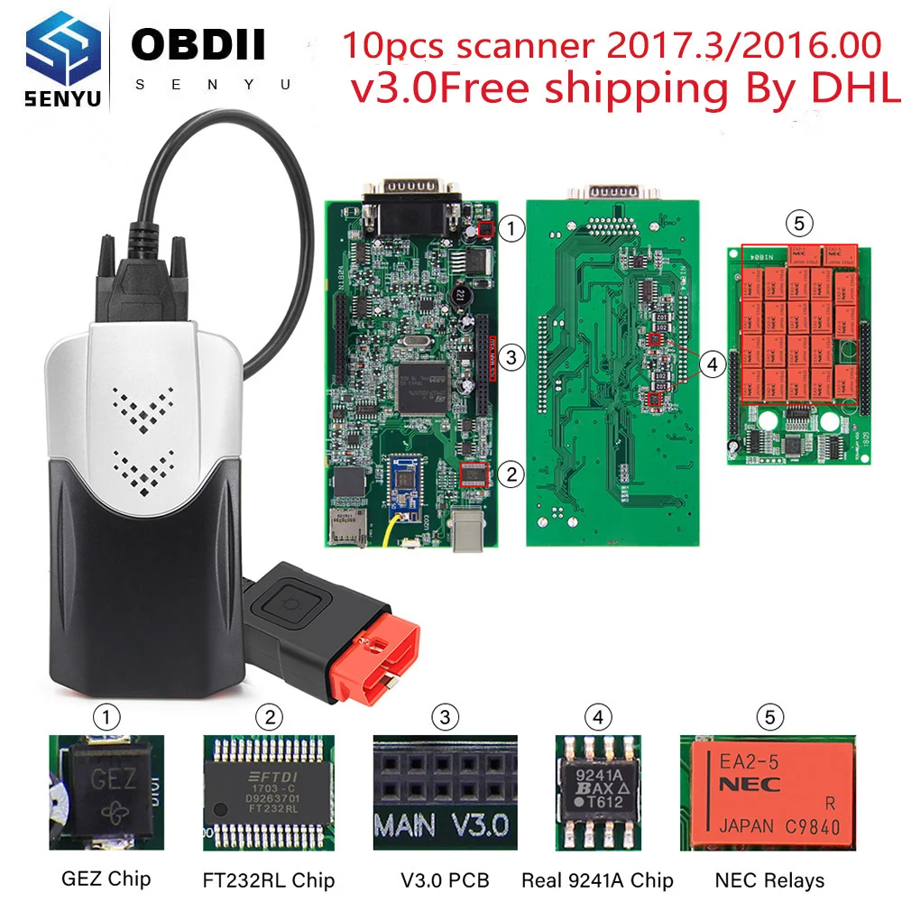 (10 шт.) V3.0 PCB 2017 3 NEC Реле Multidiag pro WOW Cars Trucks OBD2 сканер Bluetooth для BMW OBD 2 Автомобильный