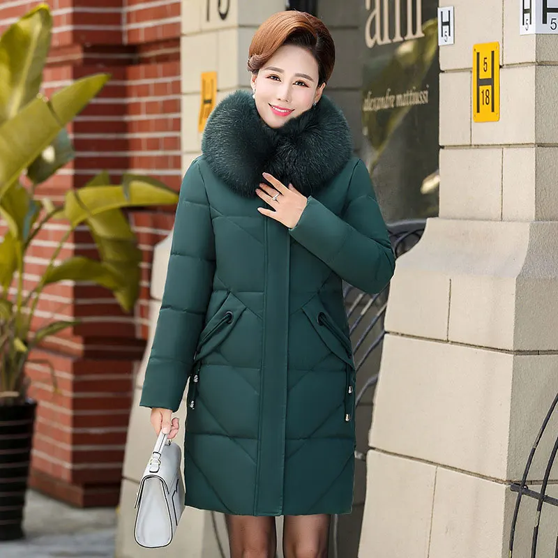 Женский Цветной меховой воротник с длинным капюшоном зимний пуховик большого