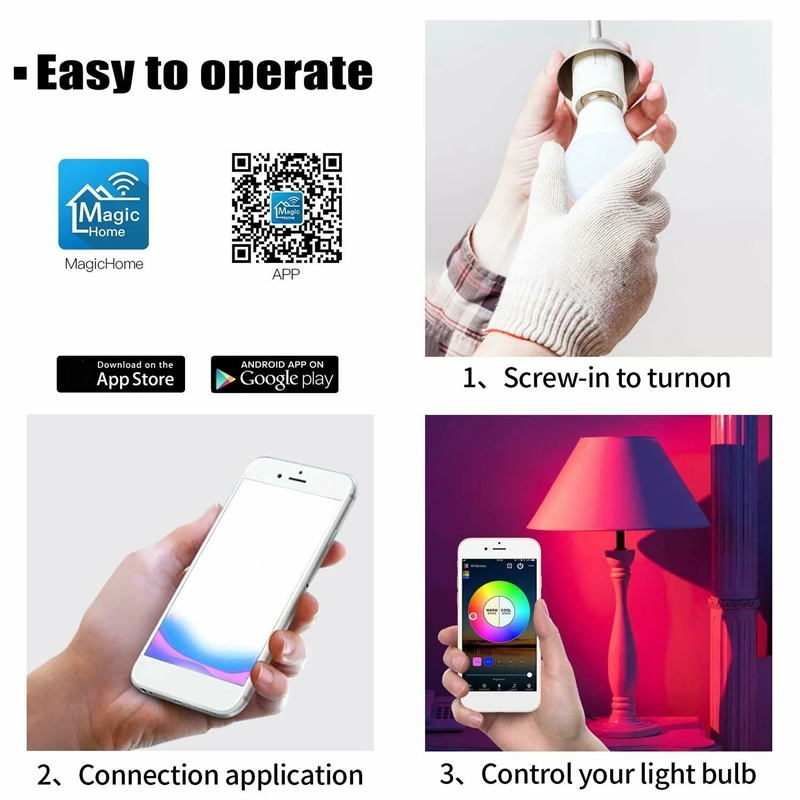 

Dimmable Wifi Smart Light Bulb Lamp B22 7W 500LM 6500K RGB LED Light Bulb for Alexa Google Magic Home Kitchen