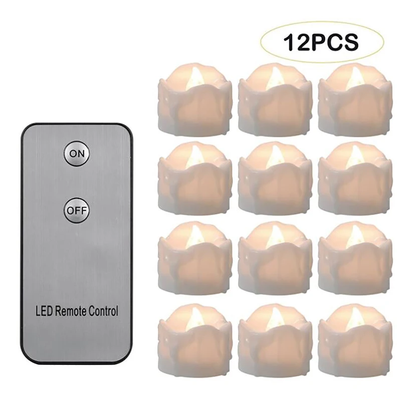 12 шт. дистанционный беспламенный светодиодный светильник свечи желтые мерцающие