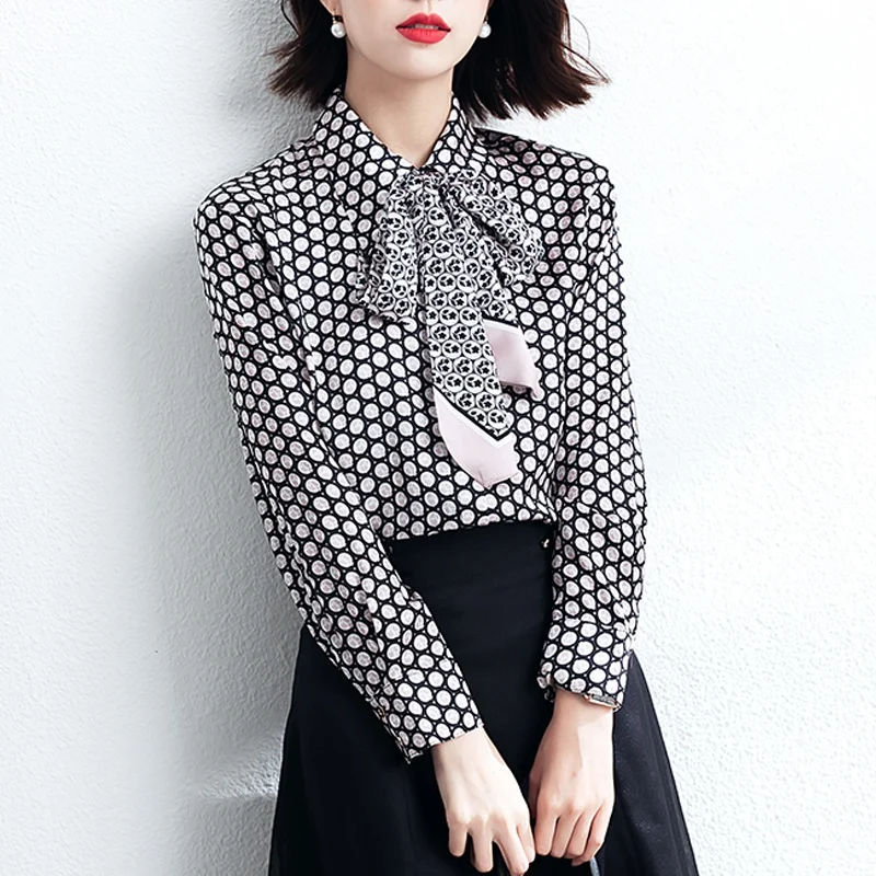 

Women's Shirt Chiffon Blouse Oversize Long Sleeve Bowknot Polka Dot Shirt Vintage Shirts Women Blusas Mujer De Moda 2021 Verano