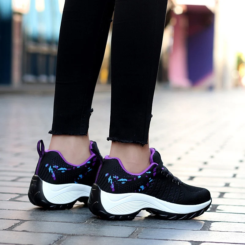 Women Tennis Shoes Sneakers Basket Thick Platform Wedge Lace-Up Breathable Sport Shoes For Woman Ladies Heightening Shoes