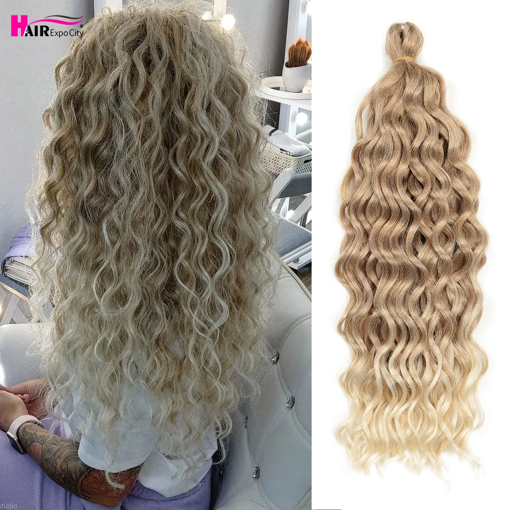 18-24 Inch Ocean Wave Crochet Braid Hair Hawaii Afro Curls Natural Synthetic Braiding Hair Extensions Pink 613 Hair Expo City