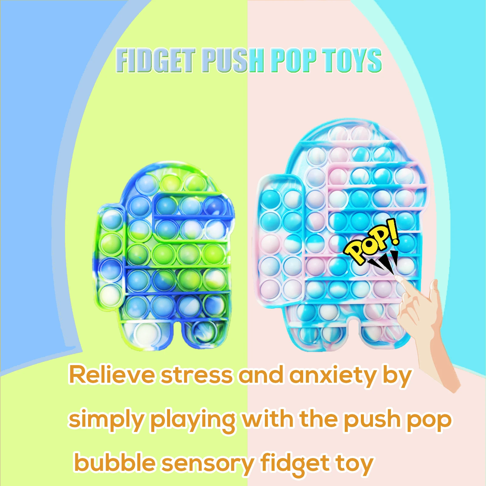 

Big Size Push Bubble Sensory Fidget Toys, Large Tie-dye 58 Pops Special Needs Stress Reliever for Kids Adults (2Pack)