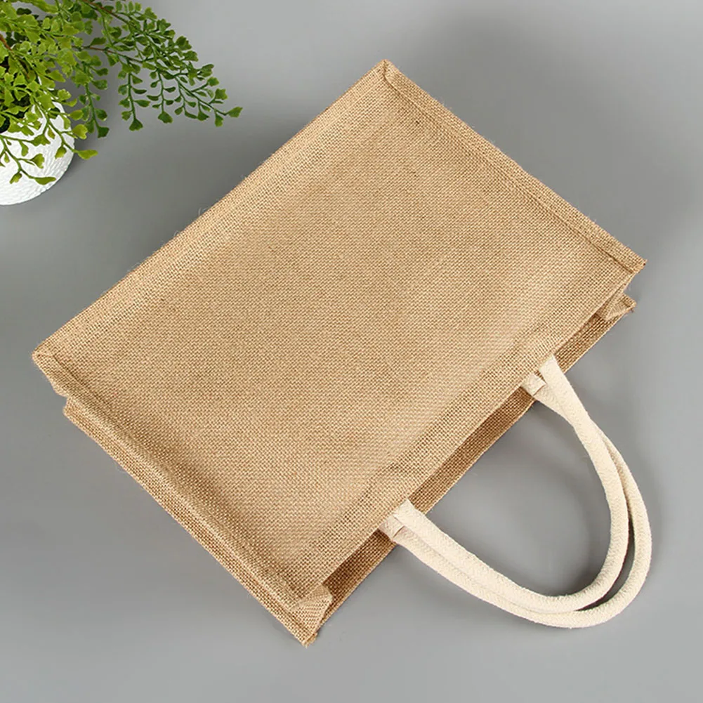 

Solid Storage Pouch Eco-friendly Jute Tote Accessories Casual Multi Use Square Women Handbag Gift With Handle Travel Home