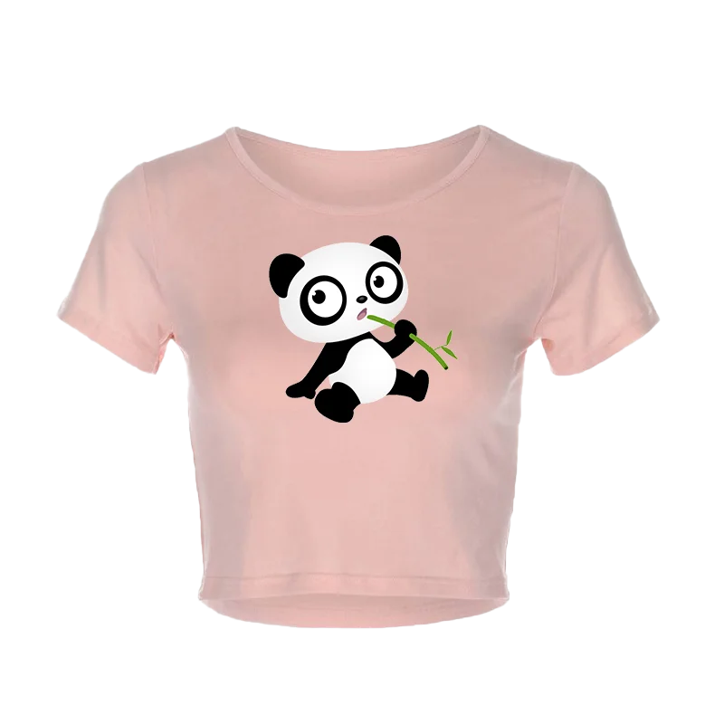 Женская футболка с принтом в виде бамбука и панды Летняя короткая круглым