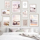 Вид на море женщина пляж Пальма лодка художественная стена с цитатой Холст Картина скандинавские плакаты и принты настенные фотографии для декора гостиной