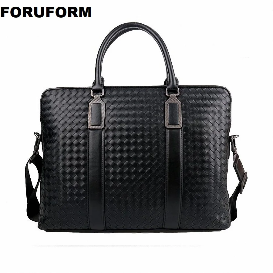 Мужской деловой портфель из натуральной кожи с переплетением повседневная