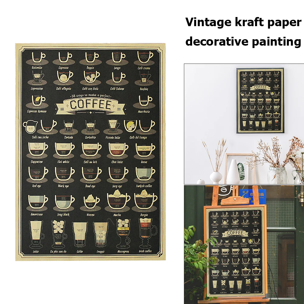 

Vintage Coffee Menu Poster Bar Pub Cafe Home Decor Crafts Nostalgic Retro Creative Waterproof Kitchen Decor Wall Stickers