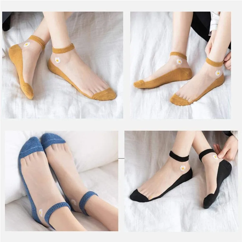 

Translucent Daisy Socks 5 Pair Breathable Outdoors Casual Socks for Women and Girls SDFA88