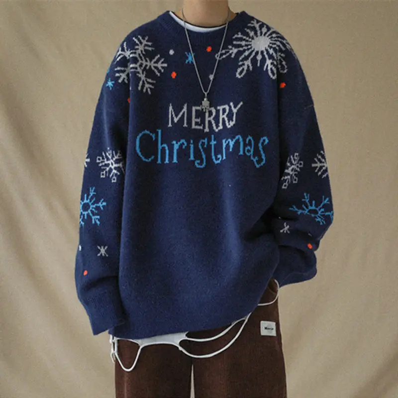 

Свитер Abfer в рождественском стиле для мужчин и женщин, вязаный свитер в виде снежинок, Осень-зима 2021, красные пуловеры оверсайз с круглым выр...