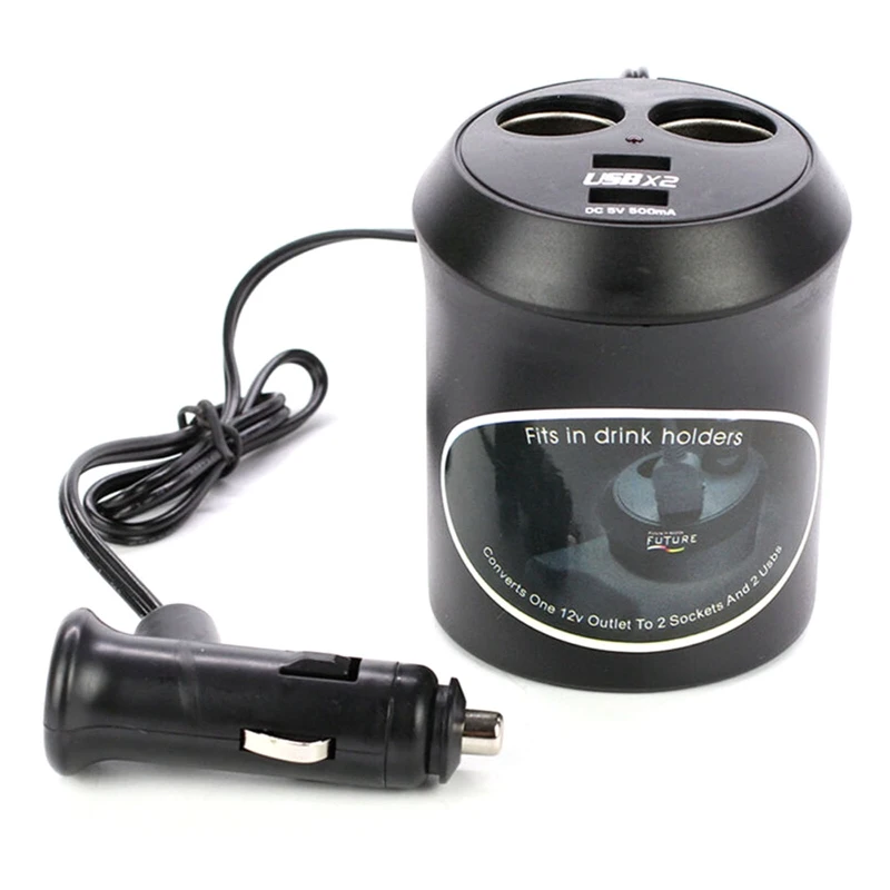

2 Socket Splitter Way Cigarette Lighter Car Dual USB Phone Charger Fast Charge Quick Charging Power Adapter Cup Shape Auto Parts