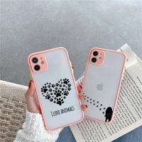 dog footprint paw colorful cute phone case for iphone 13 12 11 mini pro xr xs max 7 8 plus x matte transparent pink back cover