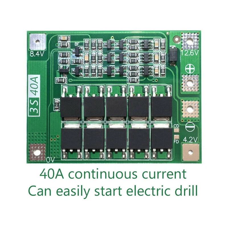 Защитная плата PCB BMS зарядного устройства литий-ионной батареи 3S 40A для двигателя