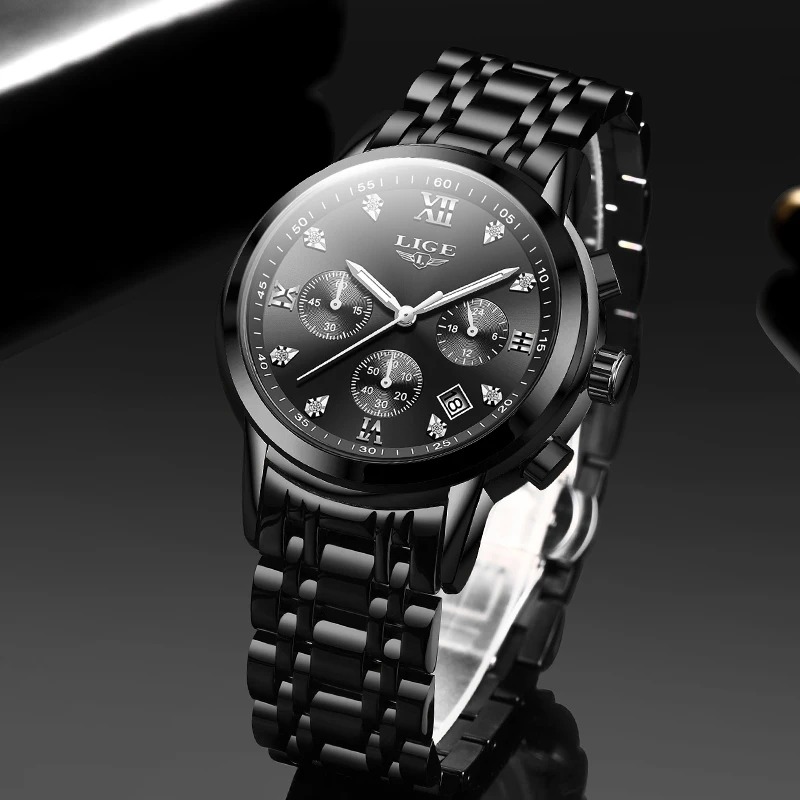 LIGE Mens Watches Top Brand Luxury Fashion Business Quartz Watch Men Sport All Steel Waterproof Black Clock erkek kol saati+Box | Наручные