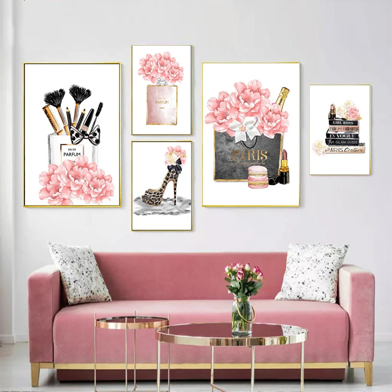 

Beauty Salon Fashion Artwork Picture Cosmetics Poster Printing Perfume Bag Leopard Girls Room Decoration Shoes Canvas Painting