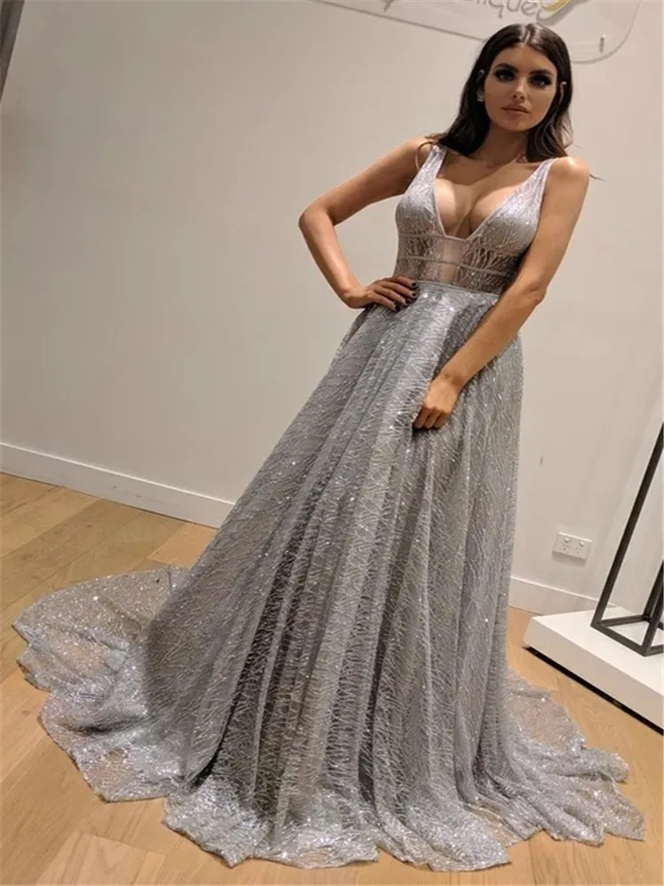 

Sexy gown with deep v-neck and revealing back for women in 2020, an elegant and luxurious gown