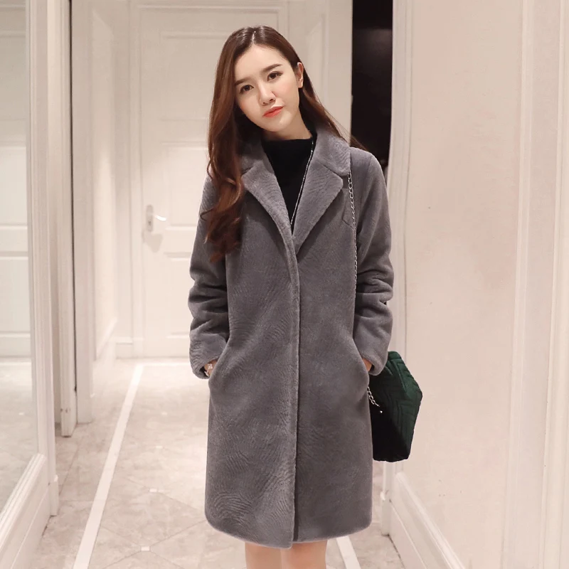 Autumn 2020 Real Female Winter Woman Coat Korean Jacket Sheep Shearing Wool Fur Coats Long Abrigo Mujer KJ024 | Женская одежда