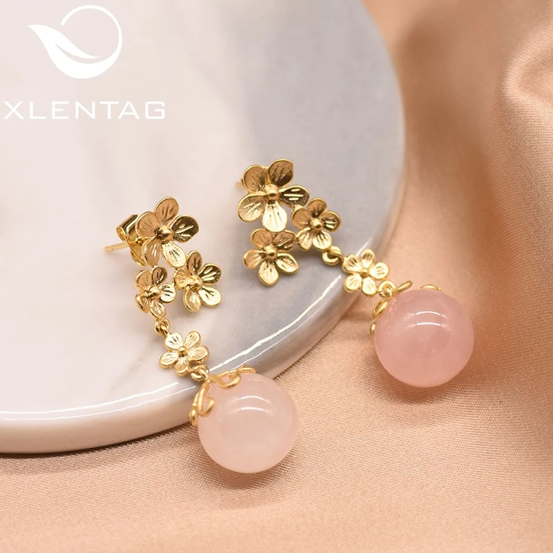 Серьги XlentAg из серебра 925 пробы с подвеской в виде цветов натуральный кварц
