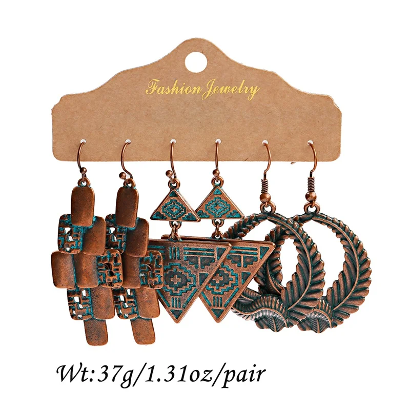 

2020 Vintage Bronze Geometry Dangle Earrings Set Ornament Ethnic Boho Charm Jewelry Brincos Accessories
