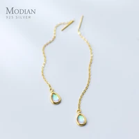 modian genuine 925 sterling silver water drop dangle earrings for women charm gold color rainbow opal fashion jewelry bijoux