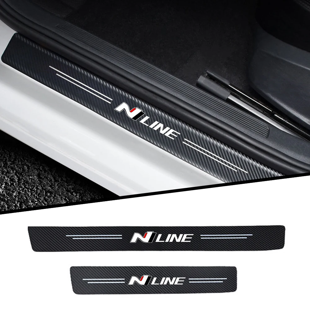 

4pcs Car Sticker Door Carbon Leather Fiber Sill Plate for Hyundai N Nline TUCSON KONA SONATA VELOSTER I30 ELANCRA Fastback