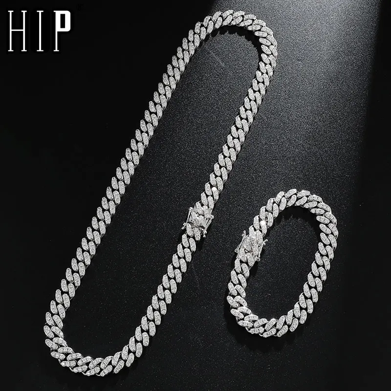 

Hip Hop 10MM AAA CZ Bling Iced Out Cubic Zirconia Bracelet Necklace Geometric Stone Tennis Cuban Chain Bracelets Men Jewelry