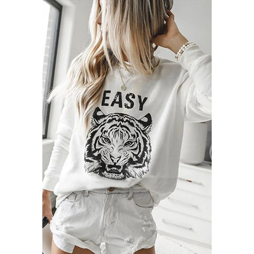 Женский пуловер с длинными рукавами SAGACE повседневный белый круглым вырезом и