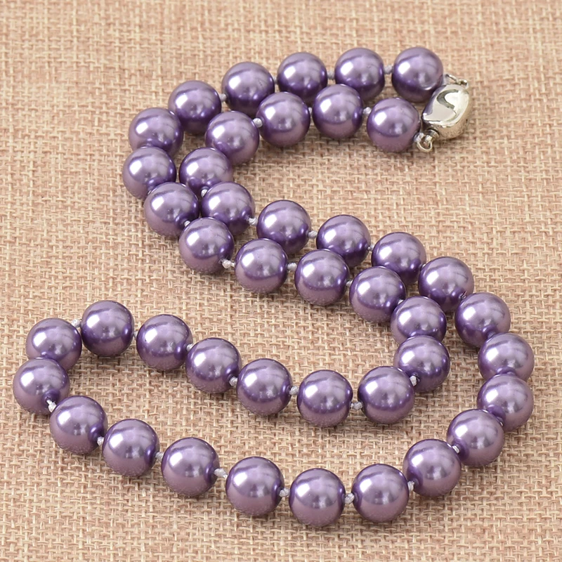 Simple Style Lovely Purple Pearls Necklace For Statement Women 10mm Round Shell Artificial 18inch H836 | Украшения и аксессуары