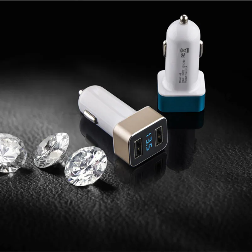 Автомобильное зарядное устройство с двумя USB разъемами 3,1 А, 2 порта, ЖК-дисплей, 12-24 В, прикуриватель, быстрое автомобильное зарядное устройство, адаптер питания, автомобильный стиль
