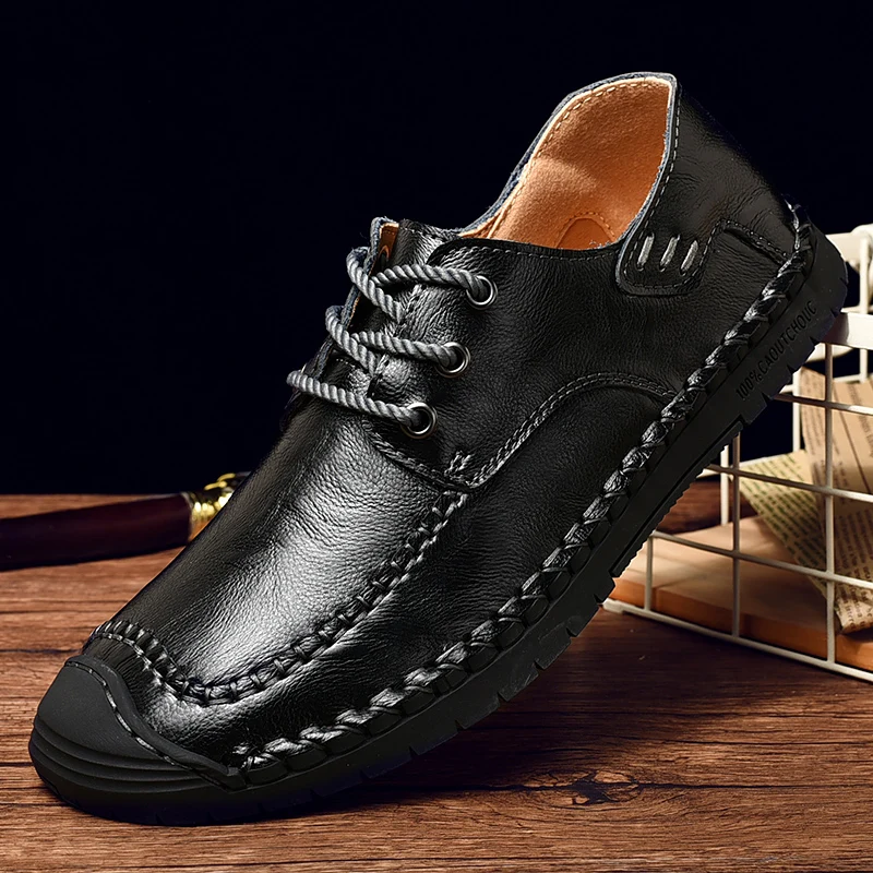 

fashion Men Genuine Leather Casual Shoes outdoor lace up De Hombre Male Soft Moccasins Flat handmade sewing Men oxfords Shoes