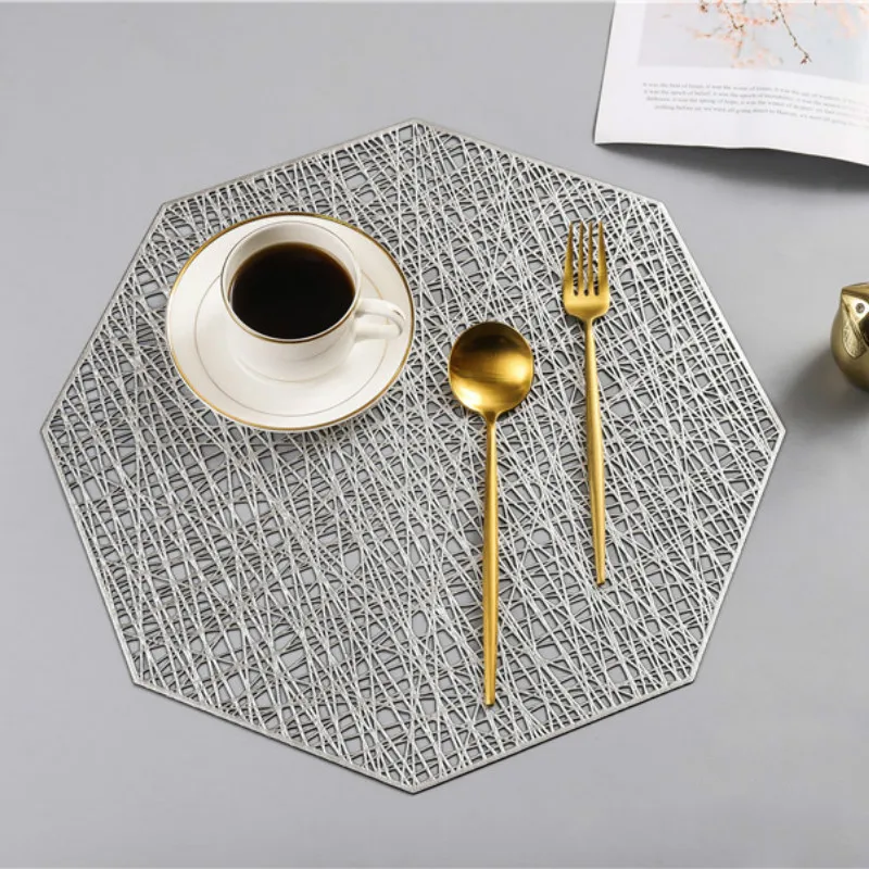 Серебристая золотистая подстилка из ПВХ для обеденного стола полые термостойкие