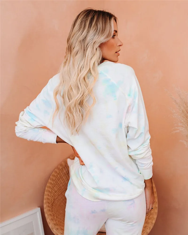 

Tie Dye Tracksuit Women 2 Two Piece Set Spring Autumn Clothing O-Neck Full Sleeve Pullover Top And Pants Homewear Suits Pajamas