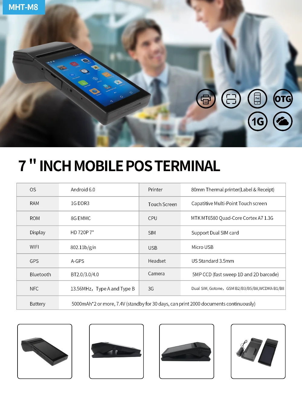 POS системный терминал Android КПК телефон с Wifi 4G термальный Bluetooth принтер 58 мм 1D 2D считыватель штрих-кодов qr-кодов бесплатное приложение Loyverse M2