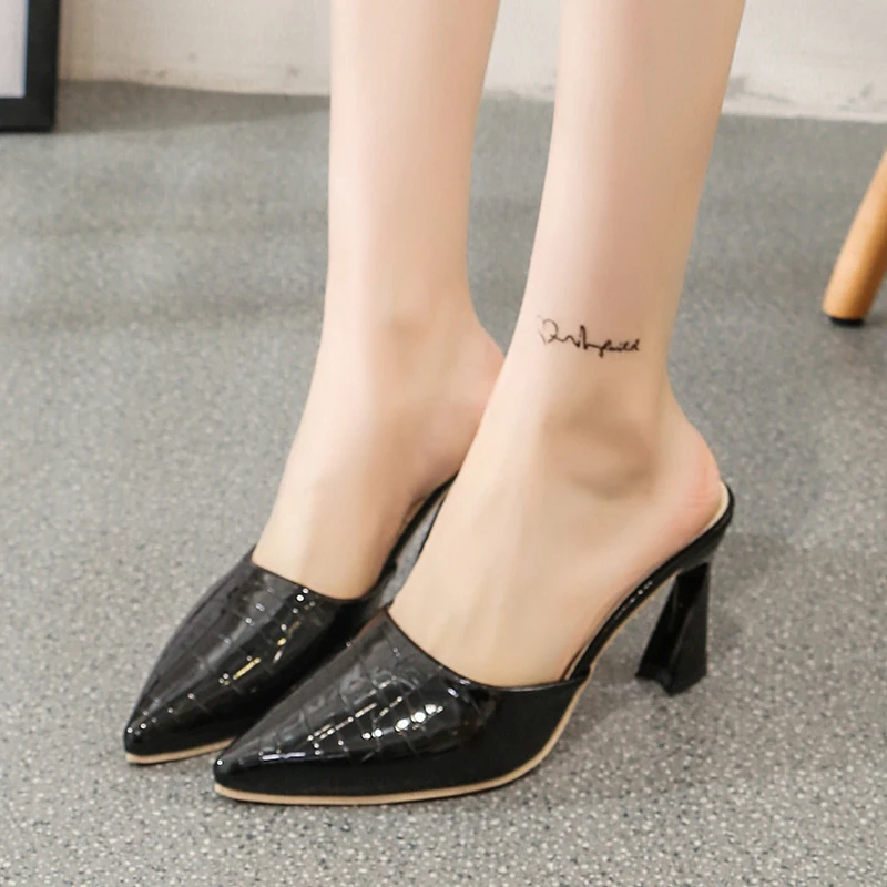 

Мюли женские на высоком каблуке, мягкие кожаные шлепанцы, уличные повседневные, пикантная обувь с открытым носком для вечеринки, лето 2020