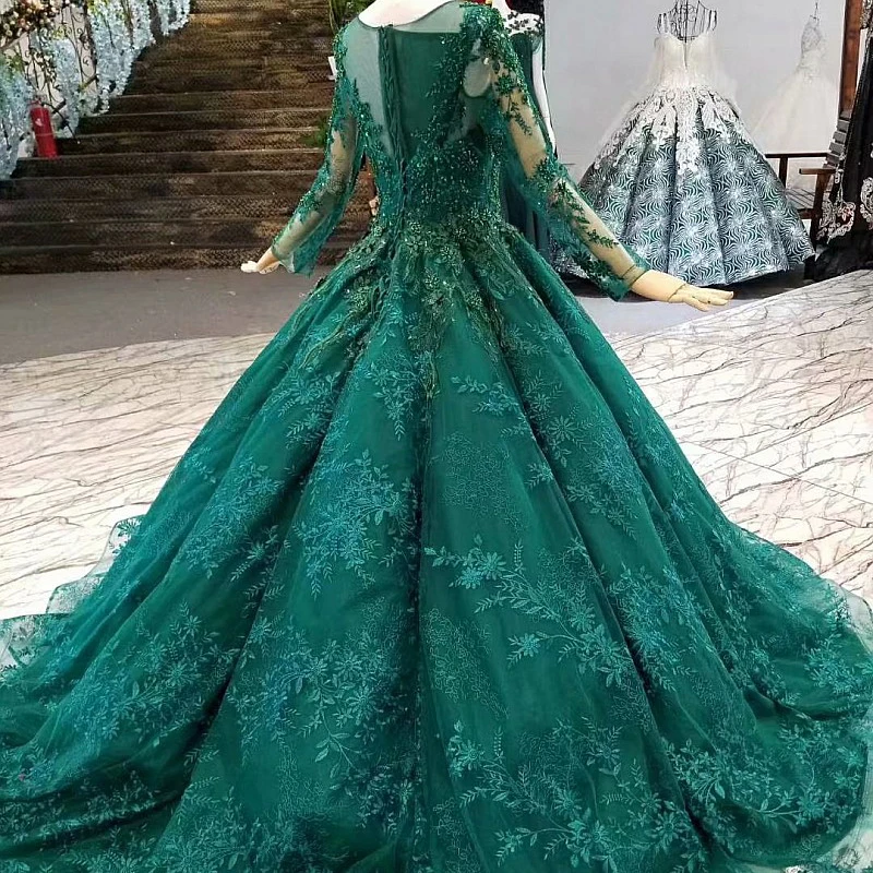 LS963214 королевский зеленый мусульманский вечернее платье длинные тюлевые рукава o