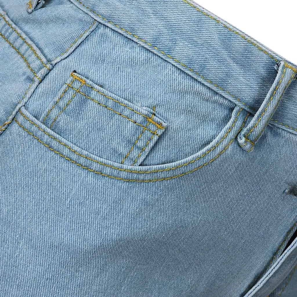 Женские рваные джинсы синие свободные винтажные женские модные с высокой талией