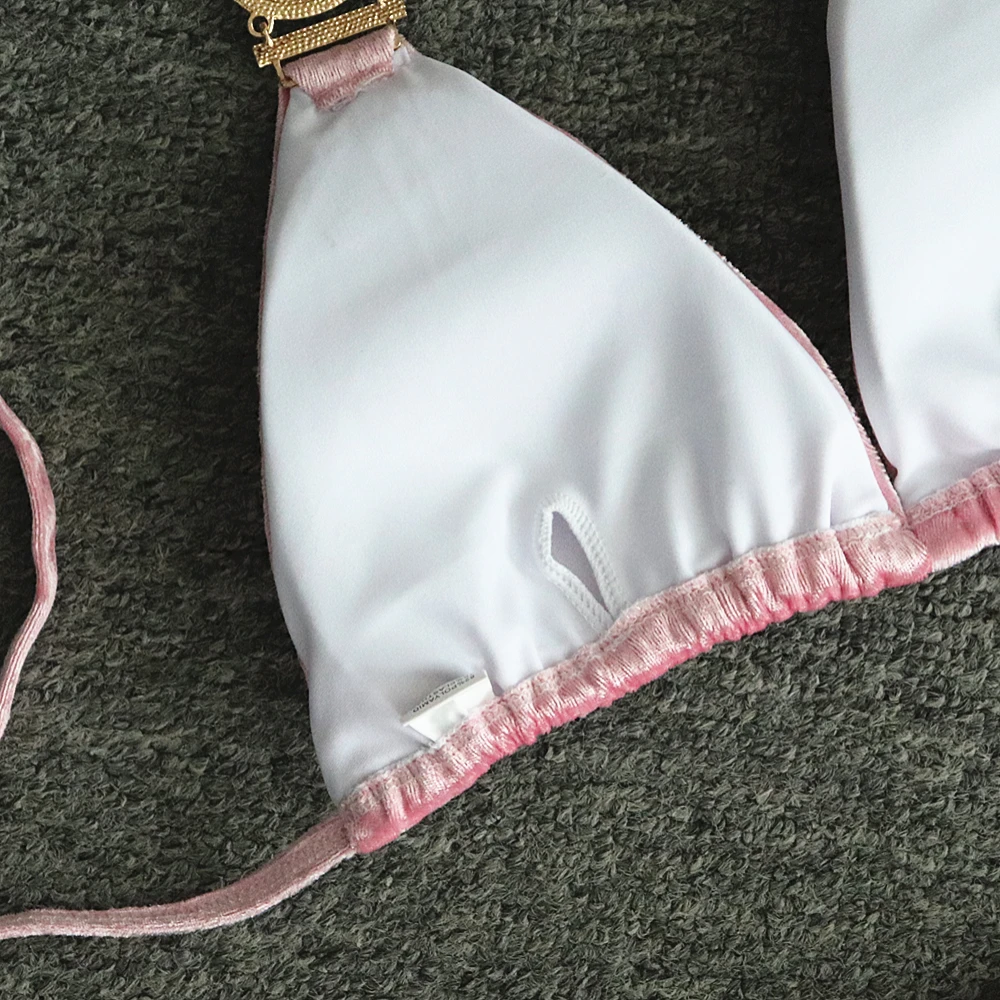 Бикини с кристаллами и стразами бархатные стринги розовый синий купальник