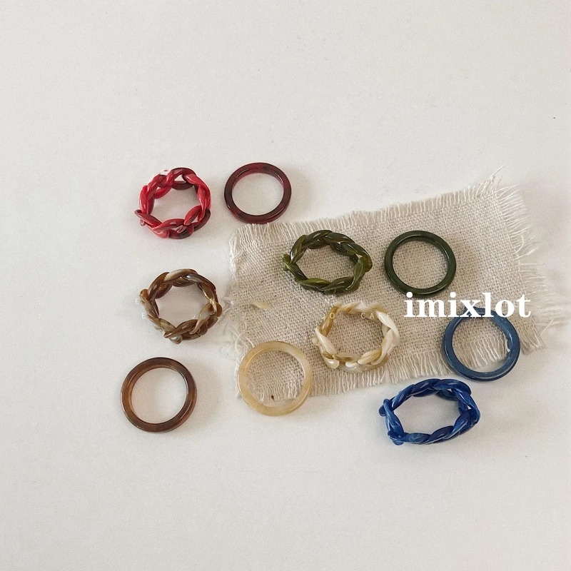 2 шт. Ретро стиль красочные кольца из смолы цепочка эстетические набор для женщин