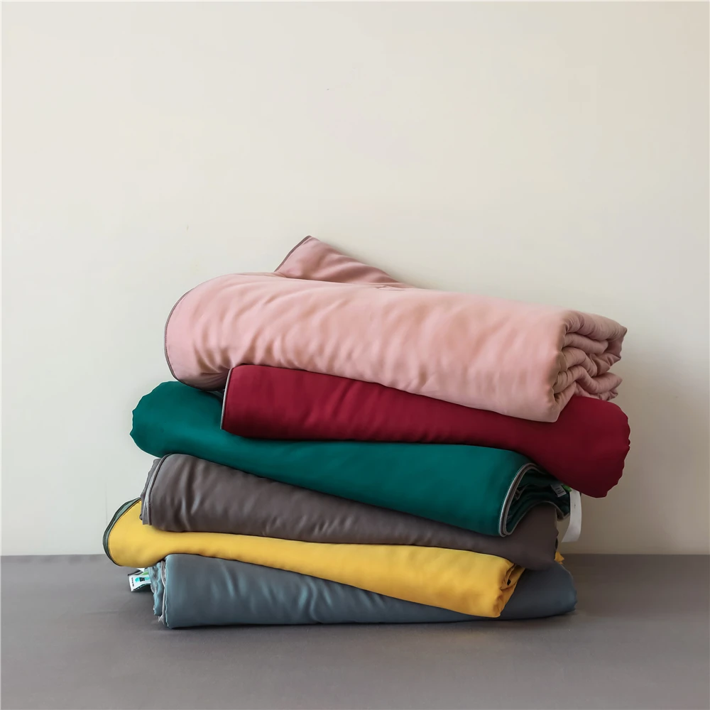 

Fashion Summer Silky Home Quilts Bedspread Pink /Gray Air Conditioned Duvet Comforter Adults Lyocell Fiber Summer Quilt only