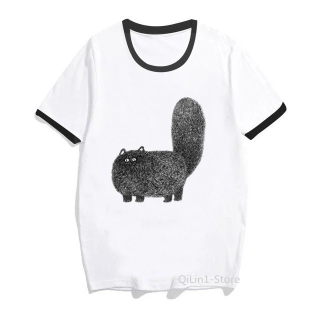 Забавные женские футболки с принтом черного кота летний топ женская футболка