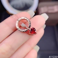 fine jewelry 925 sterling silver inset with natural gem women popular fashion heart garnetdiopside pendant necklace support det