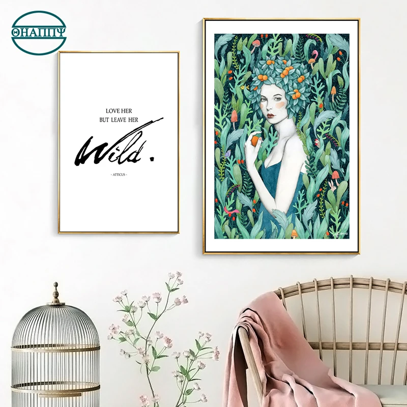 

Nordic Green Natural Flower Girl Sweet Fresh Wall Art Canvas Painting Wall Pictures For Living Room Home Decor Posters Unframed