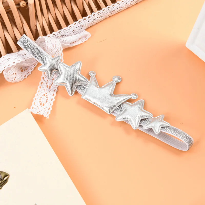Серебристый 1 шт., Новое поступление, блестящая корона, звезды, эластичная повязка для волос для девочек, аксессуары для волос, тиара принцессы, повязки на голову, детские головные уборы - Цвет: Серебристый