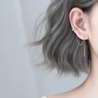 silver color wave zircon long ear wire chain earrings zircon lightning ear cuff clip on earring for fashion women girl gift