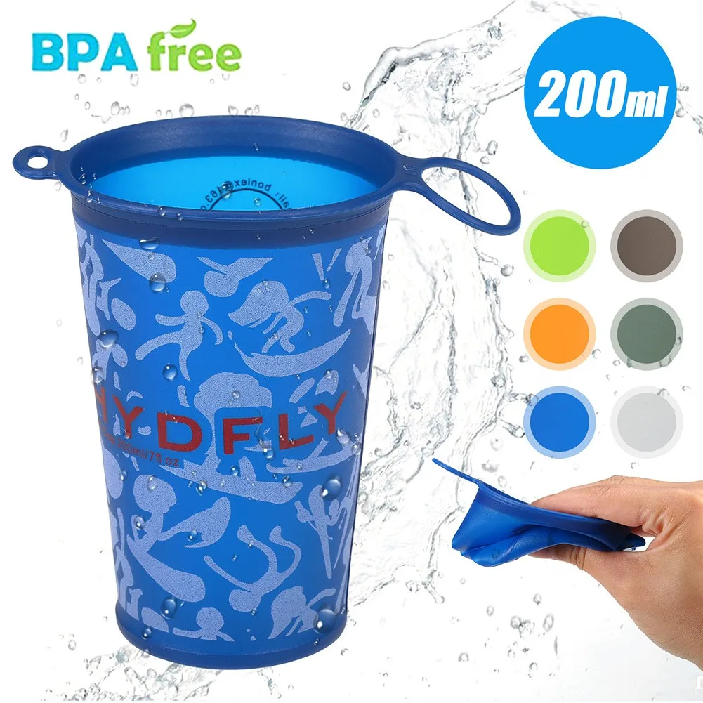 

200ml TPU Foldable Soft Water Cup Outdoor Portable Collapsible Bottle Bpa Free Anti-bacterial Camping Hiking Marathon Equipment